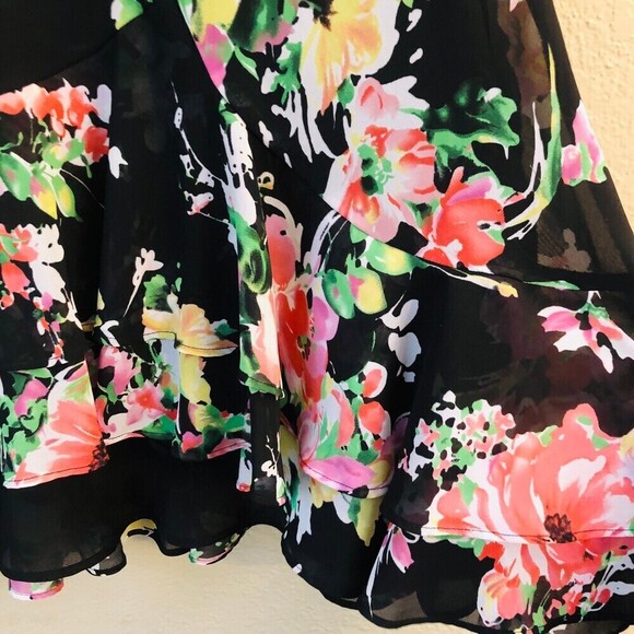 Chaps Women Skirt Tulip Mid Length Floral Print Black Romantic Fairy Grunge - Picture 3 of 7